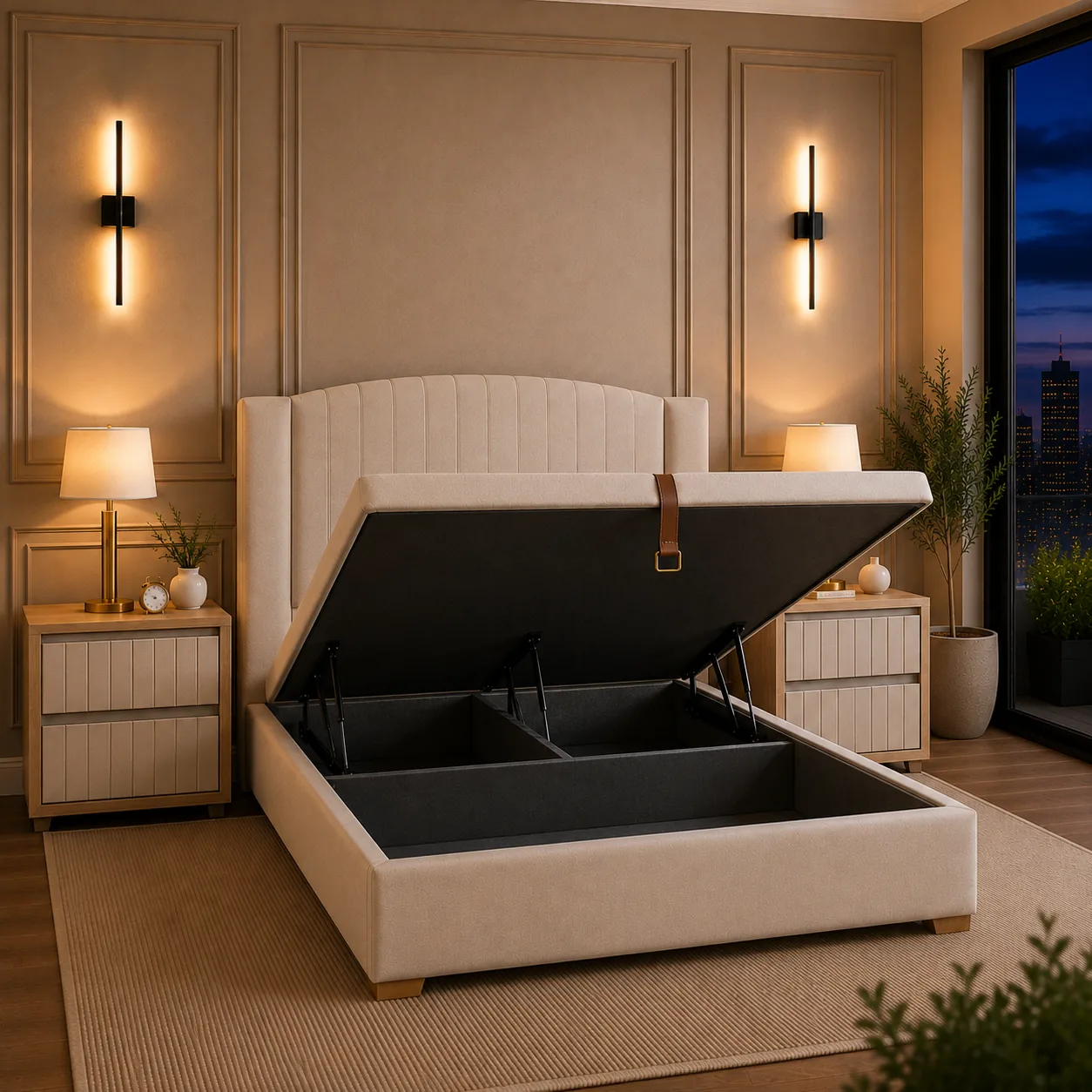Lit Mansourah – sommier coffre métal bois