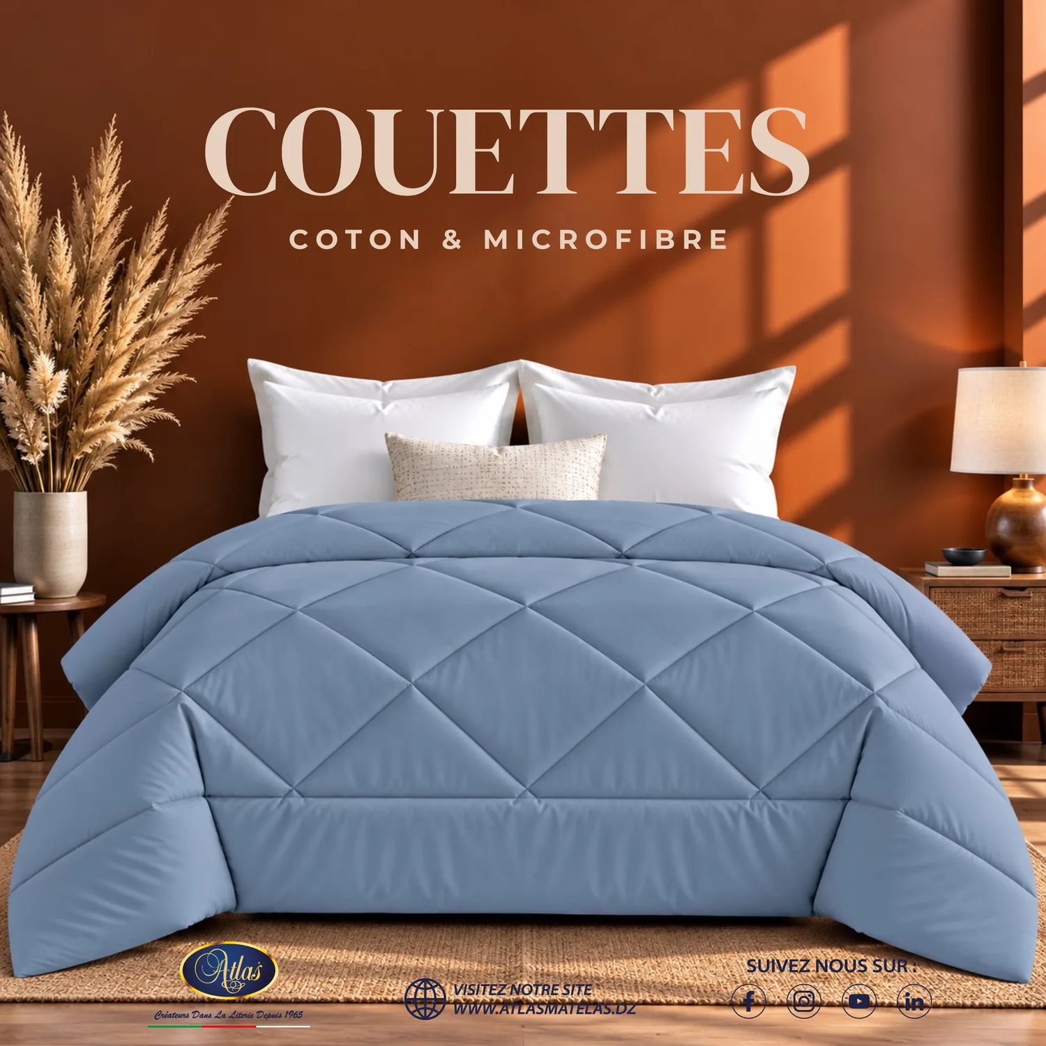 Couette coton microfibre bleu gris Atlas Matelas Algérie