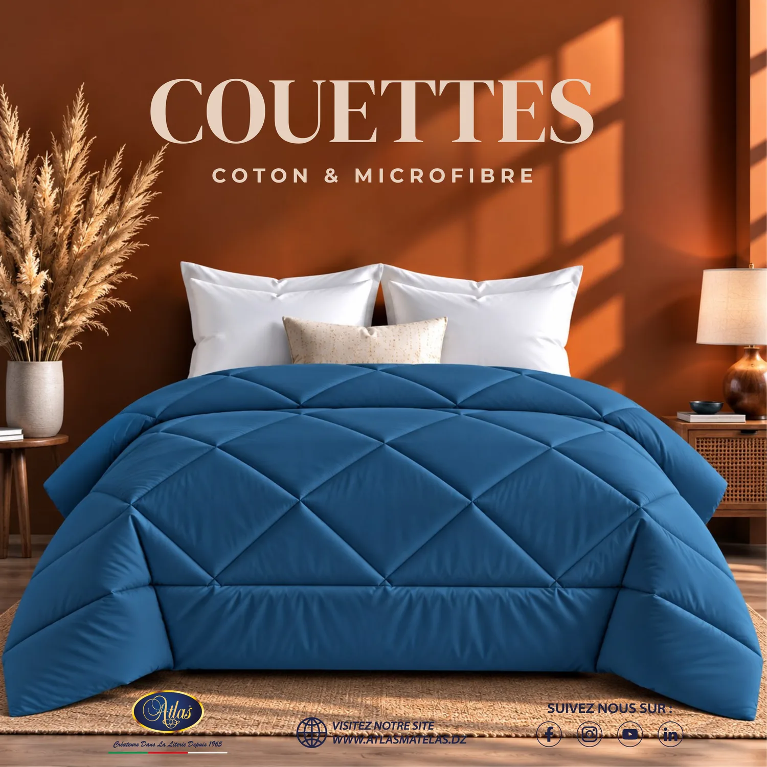 Couette coton microfibre bleue marine Atlas Matelas Algérie