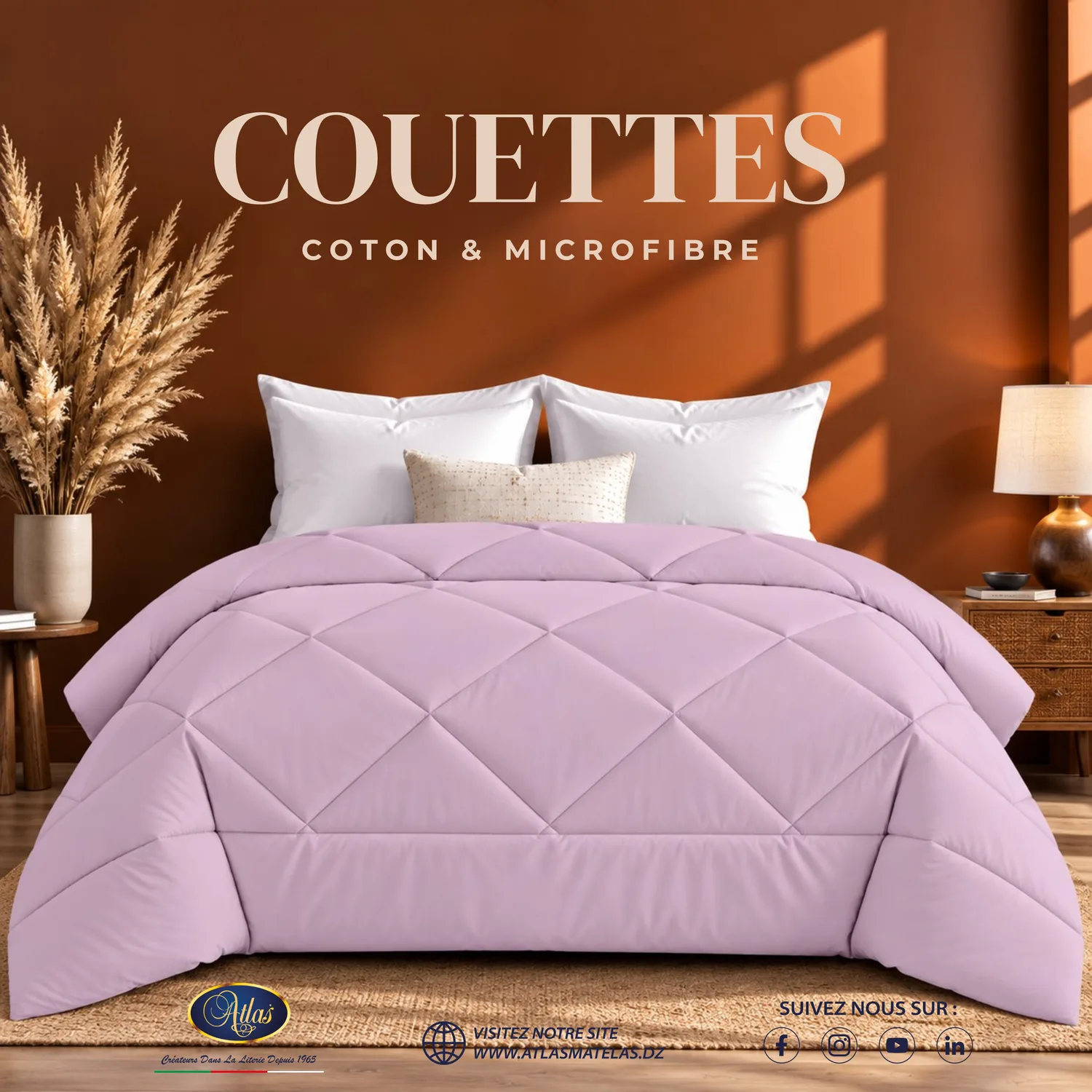 Couette coton microfibre mauve lilas Atlas Matelas Algérie