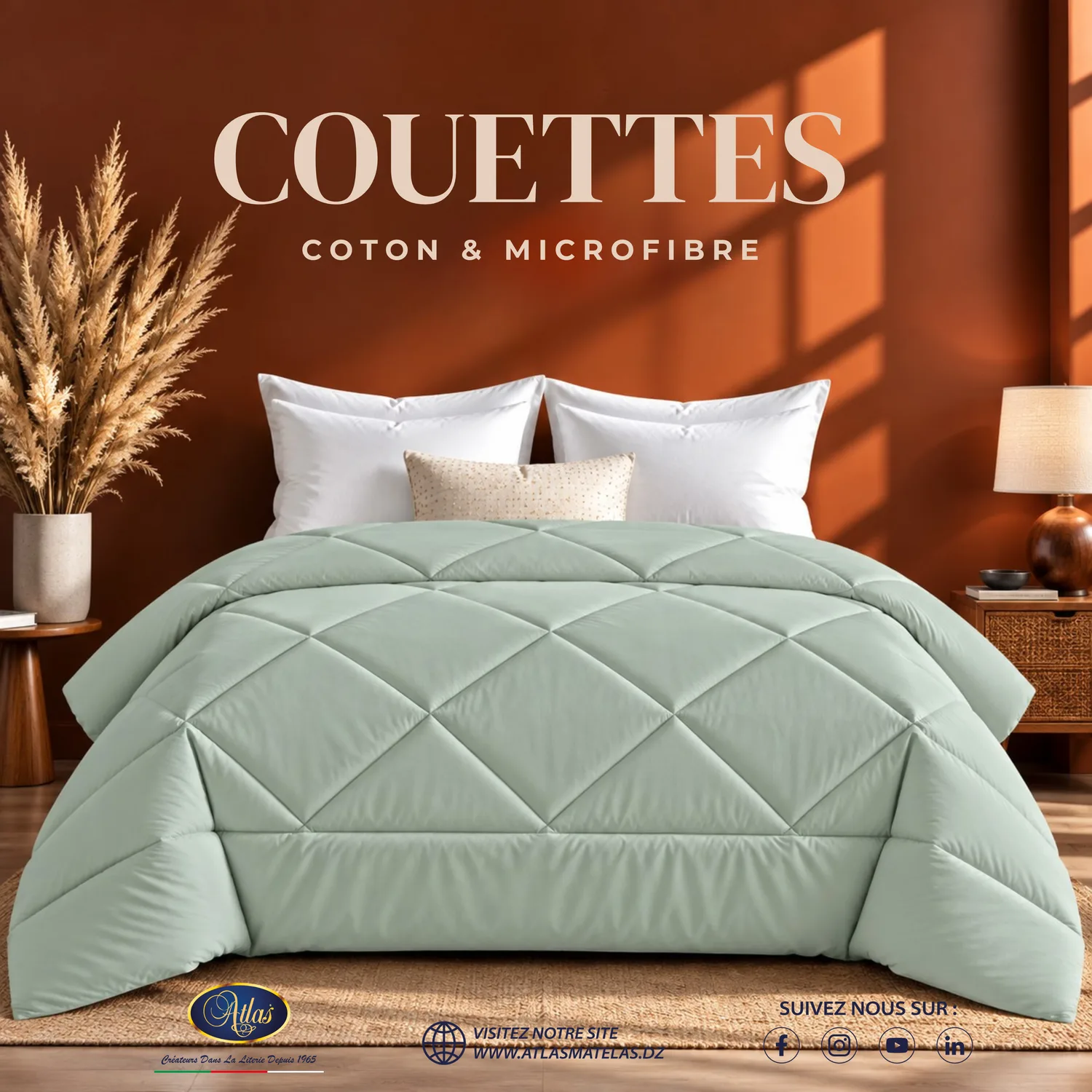 Couette coton microfibre verte menthe Atlas Matelas Algérie