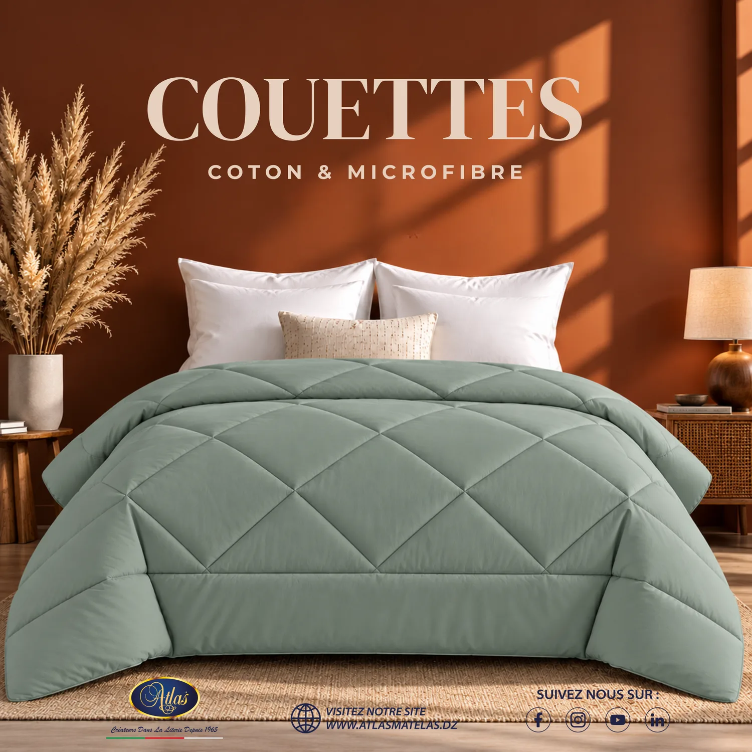 Couette coton microfibre verte sauge Atlas Matelas Algérie