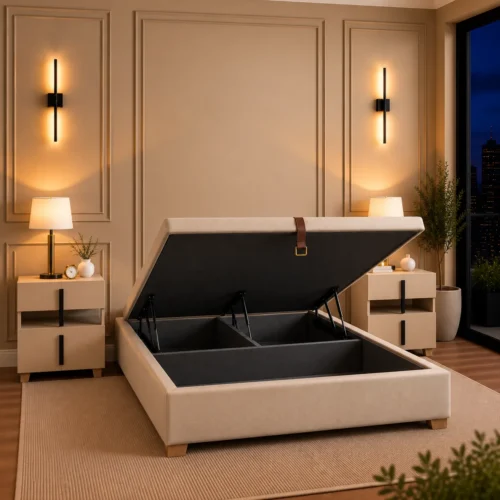 Sommier capitonné coffre métal & bois — Atlas Matelas